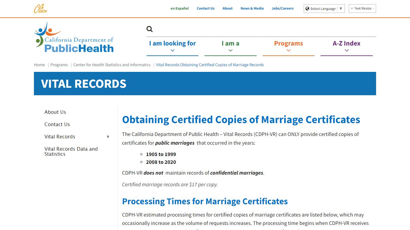 Vital Records Obtaining Certified Copies of Marriage Records - California